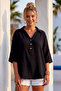 Black Shirt with Collar and Buttons, 3/4 Sleeves, Casual Muslin, Oversize Woven 67 67 - 6