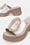 Women's Lame Genuine Leather 36-41 Size Buckle Platform Heel Daily Slippers - 3