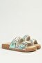 Women's Mint Green Beaded Double Buckle Cork Sole Slippers - 2