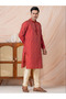 Mens Self Design Jacquard Silk Kurta Set - 2