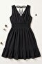 Women's Short Double-Breasted Collared Skirt Ruffled Woven Dress Black - 2