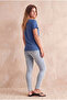 Women's Dark Blue Cotton / Elastane Blended Regular Fit V-Neck Short Sleeve T-Shirt Delaney - 4