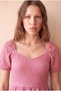Women's Pink Knitted Seersucker Textured Regular Fit Sweetheart Neck Half Balloon Sleeve Shirred Skirt Detailed Above Knee Dress Aubrey - 3