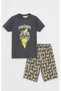 Lcw Kids Gray Crew Neck Pikachu Printed Short Sleeve Boys' Pajamas Set with Shorts