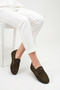 Khaki Genuine Leather Women's Loafer Shoes Lace-Up Non-Slip Sole Loafy - 3