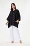 Women's Black Italian 100% Linen Plus Size Poncho Linen Shirt Size 42 - 52 - 4