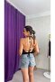 Black Chunky Sequin Embroidered Hand Knitted Halter Neck Blouse - Party Bustier - 4