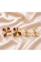 Flower Figured Enamel Gold Earring Set – Cream & Brown Color Women's Earring Combination - 5