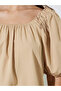 Beige Puff Sleeve Blouse with Square Neck - 3
