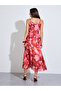 Red Floral Strappy A-Line Maxi Dress - 5