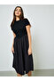 Black Corset Waist A-Line Midi Dress - 3