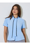 Blue Short Sleeve Blouse with Neck-Tie Detail - 3