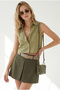 Women's Khaki Pocket Sleeveless Crop Linen Shirt Gml-19001458 - 2