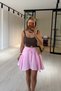 Asymmetrical Cut Pink Muslin Short Skirt with Flounces
