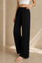 Women's Black Elastic Waist Wide Leg Trousers - 2