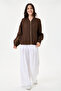 Brown Italian 100% Linen Embroidered Zippered Low Sleeve Oversize Linen Blouse Blouse Size 38 - 44 - 7