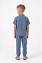 Cotton Muslin Fabric Summer Long Pants Short Sleeve Comfortable Set M00842 Indigo - 3