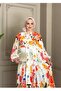 V-Neck Patterned Viscose Fabric Full Length Dress - 5