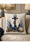Mediterranean Inspired Marine Sea Themed Anchor and Sailboat Patterned Digital Printed Set of 4 Throw Pillow Covers + Gift Table Runner - 3