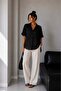 1030 Women's Cotton Striped Slightly Transparent Short Sleeve Oversize Shirt Black