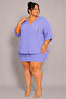 Large Size V-Neck Buttoned Stone Embroidered Capri Sleeve Pocket Thin Women's Shirt - 6