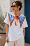 Women's Short Sleeve Sunset Derby T-Shirt with Shawl Collar Accessory White – Stretchy Fabric, Comfortable Fit - 3