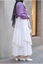 Elastic Waist Asymmetrical Ruffled Lined Voile Skirt -White - 3