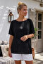 Black Pool Collar Low Sleeve Skirt and Mesh Flower Appliqué on the Sleeve End Casual Woven Blouse 68 68 - 4