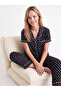 Lcw Dream Black Shirt Collar Polka Dot Women's Pajama Set
