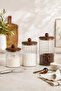 Acacia Lid Line Glass Jar Set of 3 750 ml 1150 ml 1550 ml Kitchen Storage Container