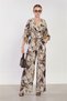 Women's Patterned Loose Trousers with Elastic Waist - Khaki