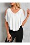 Women's Short Sleeve V-Neck Off the Shoulders Loose Chiffon Blouse - 7