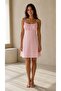 Women's Dusty Pink Color Drawstring Strap Mini Soft Elastane Dress - 5