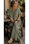 Women's Linen Tassel Detailed Crew Neck Casual Oversize Summer Blouse with Pockets