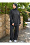 Women's Islamic Clothing Summer Thin Fabric Self-Line Detailed Crew Neck Tunic Top and Bottom Set - 2