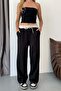 Women's Adjustable Waist Double Pocket Wide Leg Sweatpants Black - 3035 - 2