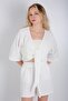 Women's Kimono Collar Tie-Front Seersucker Shorts Set - Top and Bottom Two-Piece Set - 3