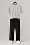 Men's Premium Combed Cotton T-Shirt Crinkle Fabric Tracksuit Top and Bottom Set - 2