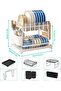 2-Tier Foldable Cutlery Drying Rack/Cup/Bottle Plate Organizer with Cutlery Rack and Cutting Board Rack and Drain Tray, Rotatable Drain System, Anti-Scratch Frosted Baked Craft Coating (White) - 7