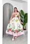 Women's Thick Strap Belted Floral Maxi Long Linen Dress