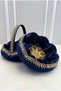 Navy Blue Bridal Henna Night Tray Basket Set, Velvet Large Shiny Stone Decorated, Engagement, Wedding, Marriage, Promise - 3