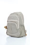 Vital Series Beige Crinkle Fabric Water-Resistant Plush Daily Stylish School and Travel Backpack with Keychain - 3