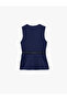 Slim Fit Jeweled Buttoned Crew Neck Belted Peplum Vest - 6