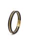 Gold Color Herringbone Steel Chain Genuine Leather Men's Bracelet - 20 cm - 5