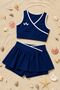 Girl's Sporty Navy Blue Color Crop - Shorts Skirt Bottom Top - Set - 6
