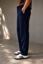 Men's Dark Navy Blue Linen Trousers with Waist Tie - 6