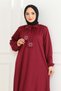 Stone Detailed Hijab Dress Bordo - 3
