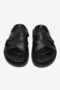 Women's Black Leather Comfortable Fit Soft Sole Cross-Striped Slippers - 2