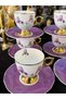 6-Piece Porcelain Coffee Cup Set with Purple Flower Figures and Gold Plating, 90 ml - 8