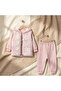 Baby Girl Salmon Daisy Patterned 3-Piece Set - Hooded Puffer Vest, Sweatshirt and Sweatpants Combo - 2